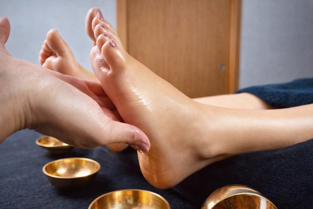 Massage des pieds ayurvédique Padabhyanga avec bol Kansu